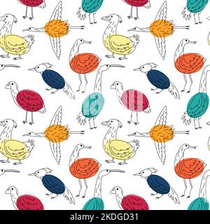 Niedliche Vögel Nahtloses Muster. Sammlung von handgezeichneten Doodle-Vögeln. Niedlicher Hintergrund für Textildruck, Geschenkpapier. Vektorgrafik. Stock Vektor