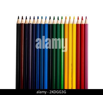 Buntstifte Reihe, Satz, Sammlung von verschiedenen Farben auf weißem Hintergrund isoliert. Stockfoto