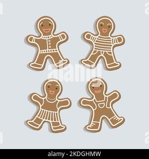 Satz aus vier verschiedenen Lebkuchen-Cookie-Zeichen. Stock Vektor