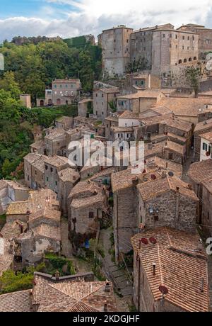 Mittelalterliche Hügelstadt Sorano, Toskana, Italien Stockfoto