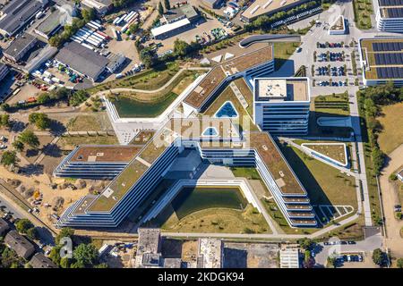 Luftaufnahme, Campus Aldi Nord, Zentrale, Solardach, Essen-Kray, Essen, Ruhrgebiet, Nordrhein-Westfalen, Deutschland, Lebensmittel, Europa, Commercial e Stockfoto