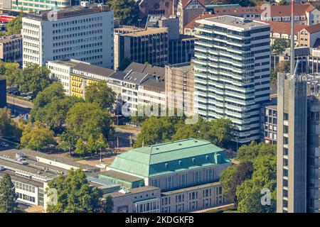 Luftaufnahme, Neubau Wohngebäude Hochhaus Huyssen Quartier, Südviertel, Essen, Ruhrgebiet, Nordrhein-Westfalen, Deutschland, DE, Lebensmittel Stockfoto