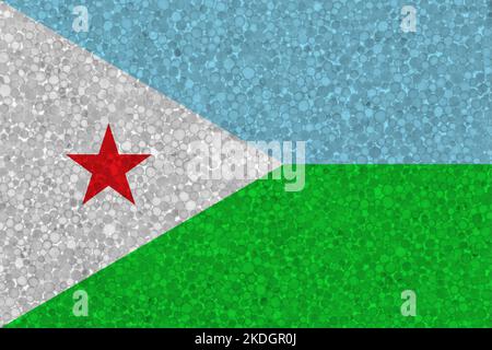 Flagge von Dschibuti auf Styropor-Textur. Nationalflagge auf der Oberfläche von Kunststoffschaum gemalt Stockfoto