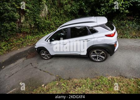 Die steilste Straße der Welt, in,Zentrum,von,Harlech,Gwynedd,County,Gwynedd County,Wales,Walisisch,anerkannt,von,Guinness Buch der Rekorde, Stockfoto