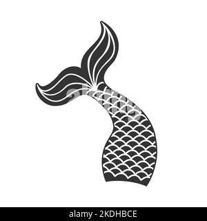 Mermaid Schwanz mit Squama Silhouette. Requisiten für Mädchenparty, Grußkarte oder T-Shirt-Print isoliert auf weißem Hintergrund. Vektorgrafik. Stock Vektor