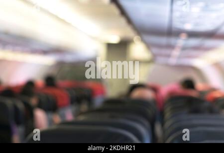 Unschärfe-Effekte im Innenraum des Passagierflugzeugs Stockfoto