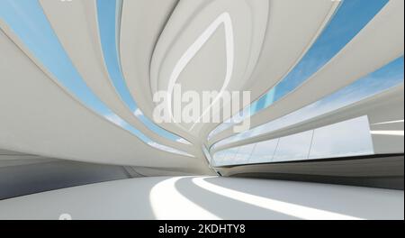 Futuristisches, stromlinides Raumdesign. 3D Rendern Stockfoto