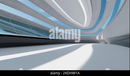 Futuristisches, stromlinides Raumdesign. 3D Rendern Stockfoto