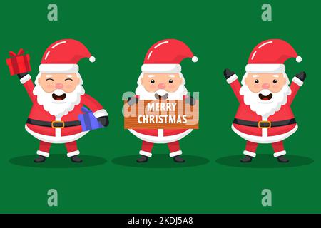 Niedliche weihnachtsmann-Figuren-Kollektion im flachen Design Stock Vektor