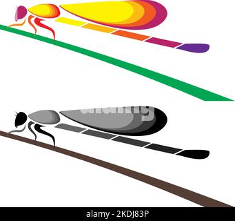 Die auf einem Blatt thronenden Fliege - Illustrationen, Vektor. Leicht editierbare Vektorgrafik mit Ebenen. Wilde Tiere. Stock Vektor