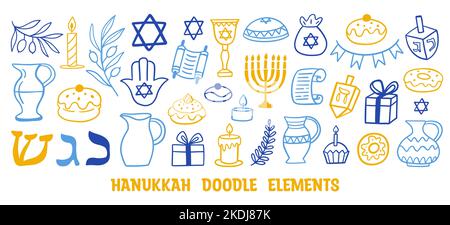 Happy Hanukkah Doodle Icons Elemente gesetzt Stock Vektor