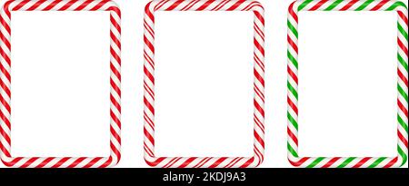 Weihnachten Candy Cane quadratischen Rahmen mit rot, grün und weiß gestreift. Weihnachtsbordüre mit gestreiftem Lutscher-Dessin. Vorlage für Weihnachten und Neujahr Stock Vektor