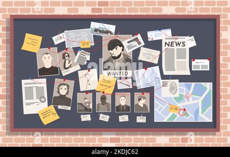 Detective Board mit Pins und Evidence Vector Stock Vektor
