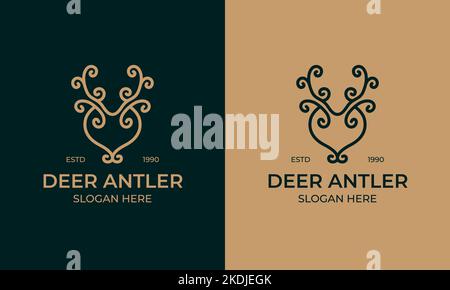 Deer Geweih Logo Design und Ikone Inspiration, Hirschkopf skizzieren Illustration in ethnischen Stil Stock Vektor