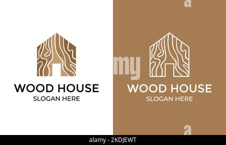 Holzhaus Logo Konzept Inspiration, Home Vektor Illustration mit Holzmaserung Stock Vektor