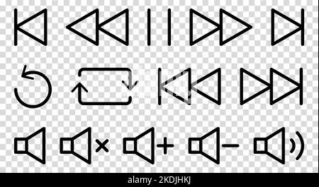 Satz von Musiksymbolen im dünnen Linienstil. Design für Web- und mobile Apps. Vektordarstellung auf transparentem Hintergrund isoliert Stock Vektor
