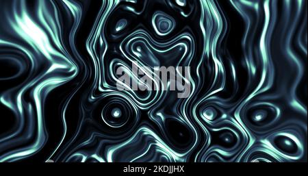 Bewegte bunte Flüssigkeit abstrakten Hintergrund. Blau gewellte, irisierende Bewegungsoberfläche. Wasserplätscher, Marmordesign. Darstellung rendern Stockfoto