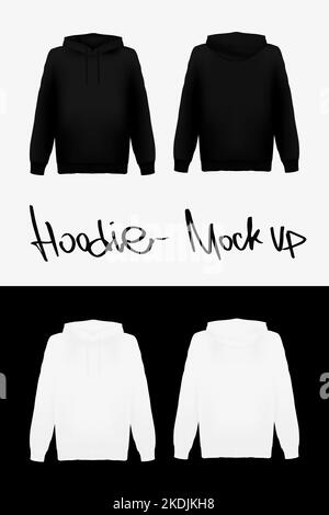 Hoodie Vector Mockup schwarz-weiß Vorder- und Rückansicht Stock Vektor