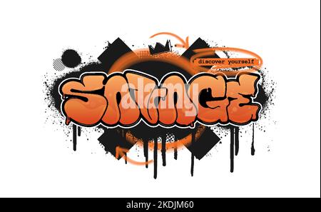 Orange Phrase - wild im Graffiti-Stil mit Farbspritzern Stock Vektor