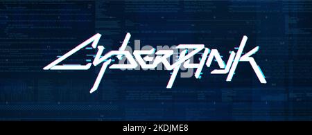 Futuristischer Cyberpunk Hintergrund auf blauem Hintergrund mit Code Stock Vektor