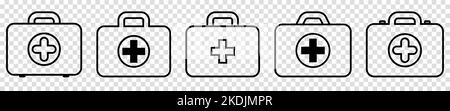 Set von Verbandskasten moderne dünne Linie Symbole. Vektordarstellung auf transparentem Hintergrund isoliert Stock Vektor