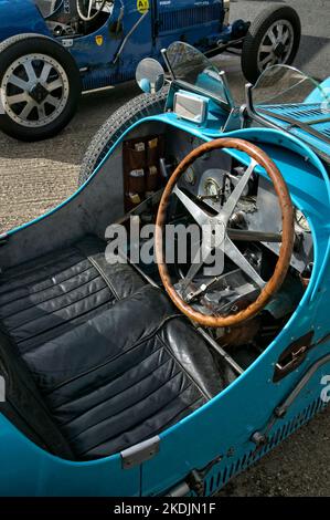 Vintage-Typ-35-Details von Motor, Cockpit und Rädern Stockfoto