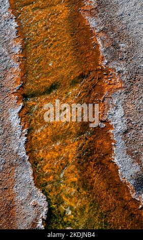Nahaufnahme des Stromflusses in der geothermischen Landschaft des Parks in hohem Winkel Stockfoto