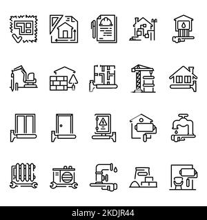 Heimkonstruktion Farblinie Symbole gesetzt. Zeichen für Webseite Stock Vektor