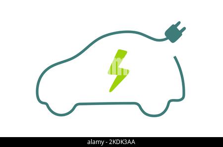 Elektroauto mit Steckersymbol-Symbol, Elektroauto, Green Hybrid Vehicles Ladepunkt-Logo, umweltfreundliches Fahrzeugkonzept Stock Vektor