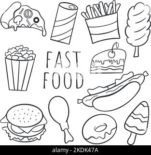 Fast Food Doodle Set isolierte Vektor-Illustration Stock Vektor