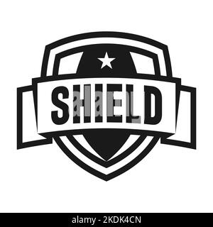 Schild Logo Design-Vorlage mit einem Stern. Sport Team einfaches Emblem mit Band und Platz für Text. Monochromes Emblem in Retroform. Vektorgrafik. Stock Vektor