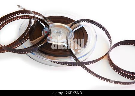 8mm Film isoliert auf Weiß. Vintage-Film und Filmemacher. Kino Stockfoto