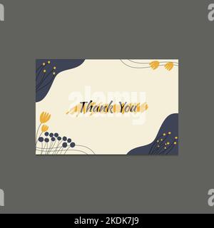 Kartenvorlage Blumen Wildblumen gelb gegen blau mit Botschaft und Pinsel und organischen Formen. Stock Vektor