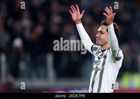 Turin, Italien. 06.. November 2022. Federico Chiesa von Juventus FC Gesten während des Fußballspiels der Serie A zwischen Juventus FC und FC Internazionale am 6. November 2022 in Turin, Italien. Quelle: Marco Canoniero/Alamy Live News Stockfoto