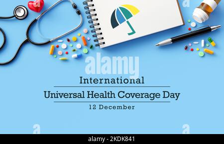 Der Universal Health Coverage Day (UHC) wird jedes Jahr am 12. Dezember beobachtet. Stockfoto