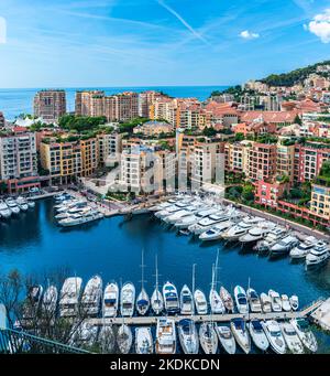 Blick auf Marina Port de Fontvieille, Fürstentum Monaco, Monaco, Französische Riviera Stockfoto