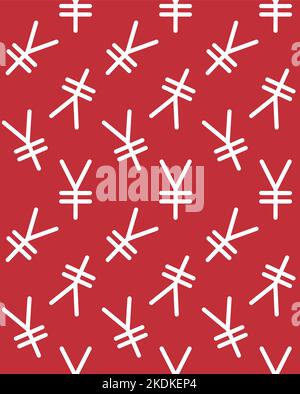 Vektor nahtloses Muster von Hand gezeichneten Yuan-Zeichen isoliert auf rotem Hintergrund Stock Vektor