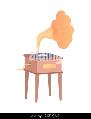 Gramophone für die Wiedergabe von Musik halb flache Farbe Vektor-Objekt Stock Vektor