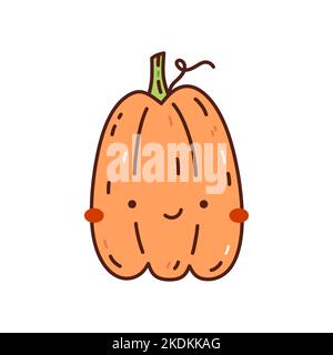 Niedlich und lustig orange Kürbis isoliert auf weißem Hintergrund. Vektor-handgezeichnete Illustration im Doodle-Stil. Kawaii-Charakter. Perfekt für Karten, Dekor Stock Vektor
