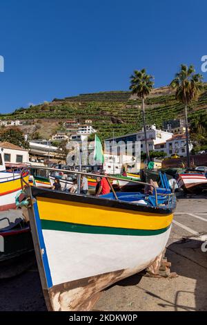 Fischerboote in Baía de Câmara de Lobos, Camara de Lobos, Madeira, Portugal, Stockfoto