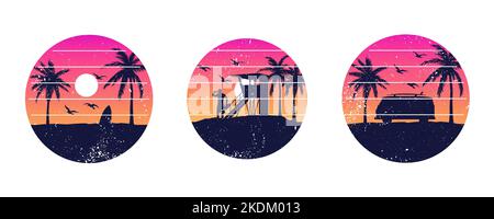 Kollektion von Tshirt-Grafiken im Urlaubsstil mit guter Stimmung | Vector Designvorlagen für Bekleidung und Bekleidung Stock Vektor