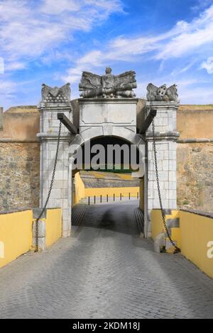 Das äußere Tor von Olivença, Elvas, Alentejo, Portugal Stockfoto