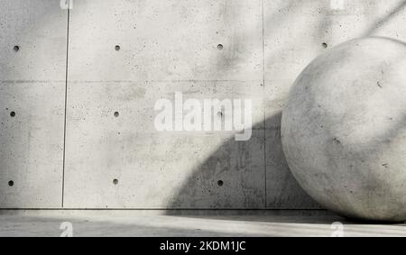 Abstrakt leerer, moderner Betonraum mit Sonnenlicht aus einem Fenster. Industrieller Innenhintergrund, 3D Rendering Stockfoto
