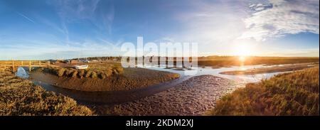 Blakeney Quay Bridge Panorama in Norfolk UK Stockfoto