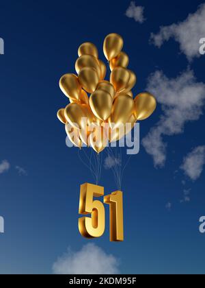 Die UAE 51. National Day Party mit Golden Balloons beim Start Nr. 51, 3D Illustration Render Stockfoto