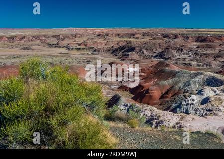 Painted Desert aus der Nähe von Painted Desert Inn im Petrified Forest National Park, Arizona, USA Stockfoto