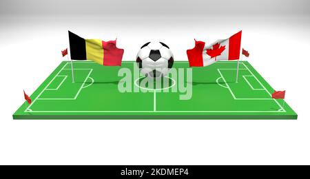 Belgien gegen Kanada Fußballspiel FIFA World Cup Qatar 2022, Fußballfeld, 3D Arbeit und 3D Bild, Eriwan, Armenien - 2022. November 07 Stockfoto