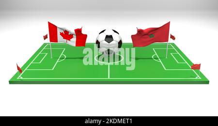 Kanada gegen Marokko Fußballspiel FIFA World Cup Qatar 2022, Fußballfeld, 3D Arbeit und 3D Bild, Eriwan, Armenien - 2022. November 07 Stockfoto