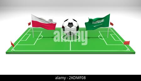 Polen gegen Saudi-Arabien Fußballspiel FIFA World Cup Qatar 2022, Fußballfeld, 3D Arbeit und 3D Bild, Eriwan, Armenien - 2022. November 07 Stockfoto