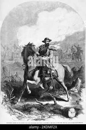 Generalmajor William starke Rosecrans und die Offiziere seines Stabes reconnooiting die Position des Feindes, in der Schlacht von Stones River, Tennessee. Januar 1863. Illustration des amerikanischen Bürgerkriegs des 19.. Jahrhunderts aus Frank Leslie's Illustrated Newspaper Stockfoto